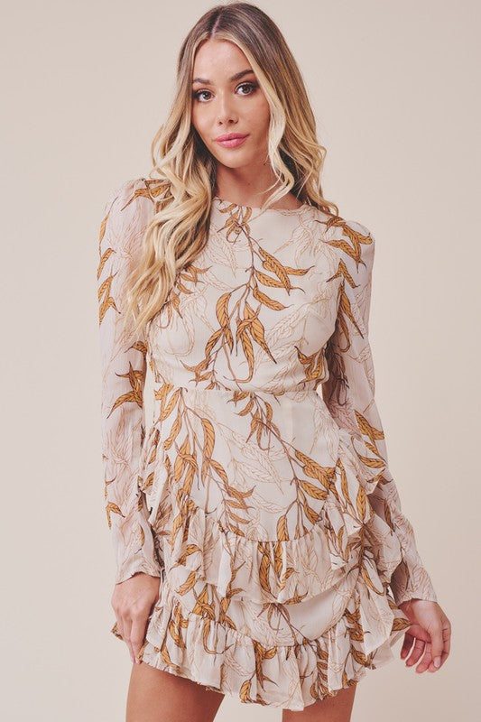 Long-Sleeved Tiered Mini Dress