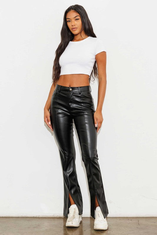 simple shaping leather bootcut leggings – poshlocal