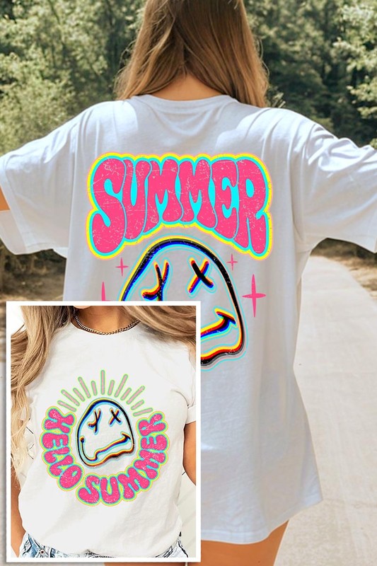 Summer Neon Face Beach Front Back Graphic T Shirts