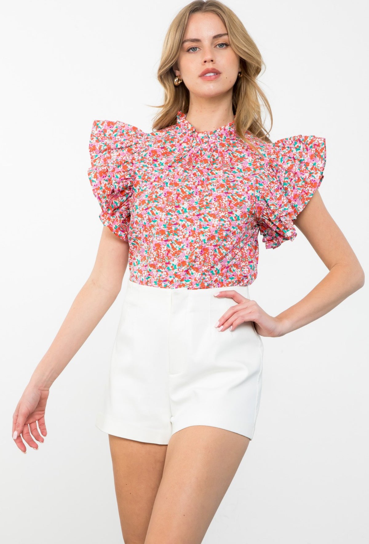 THML Flutter Sleeve Floral Top