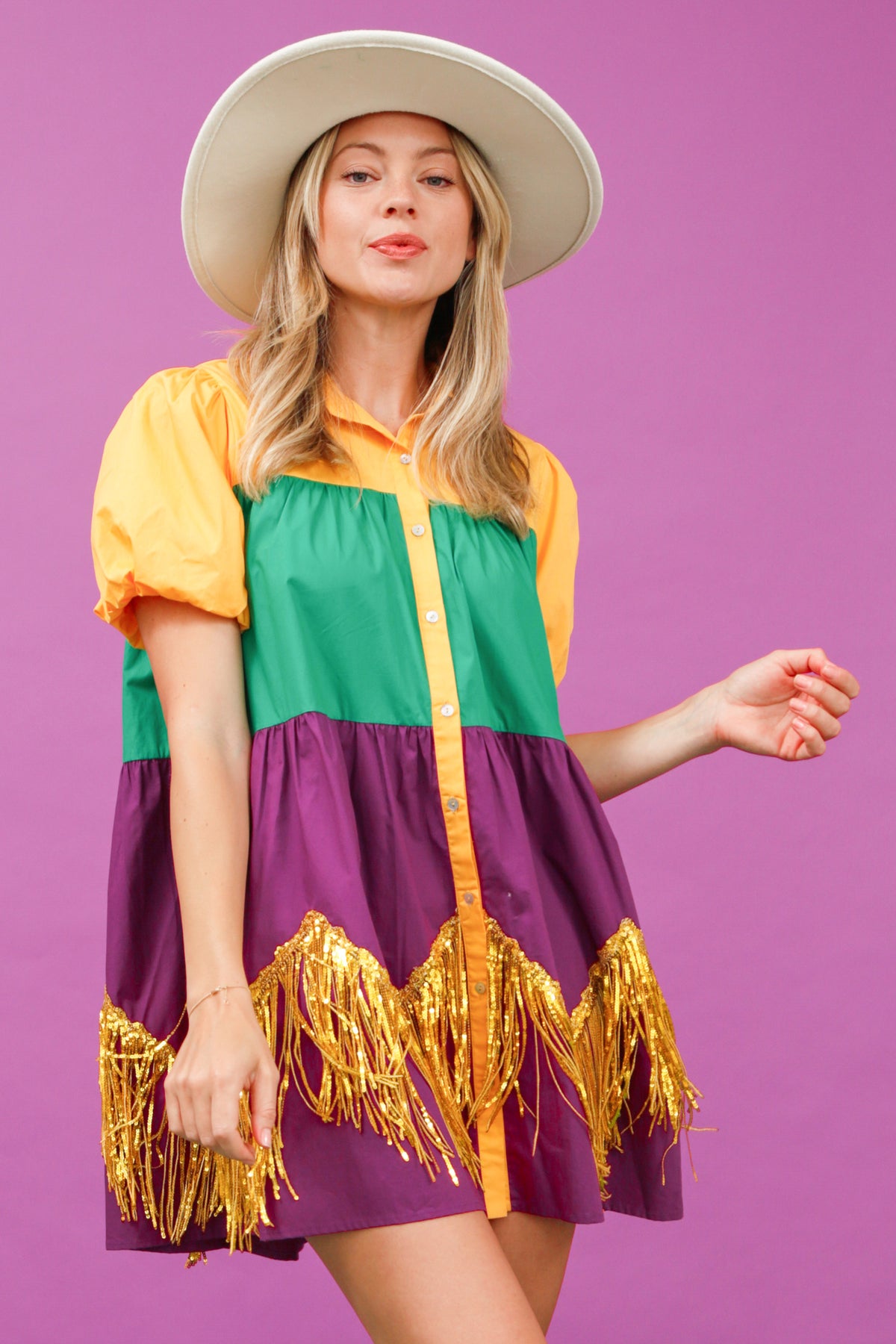 Color Block Fringe Dress