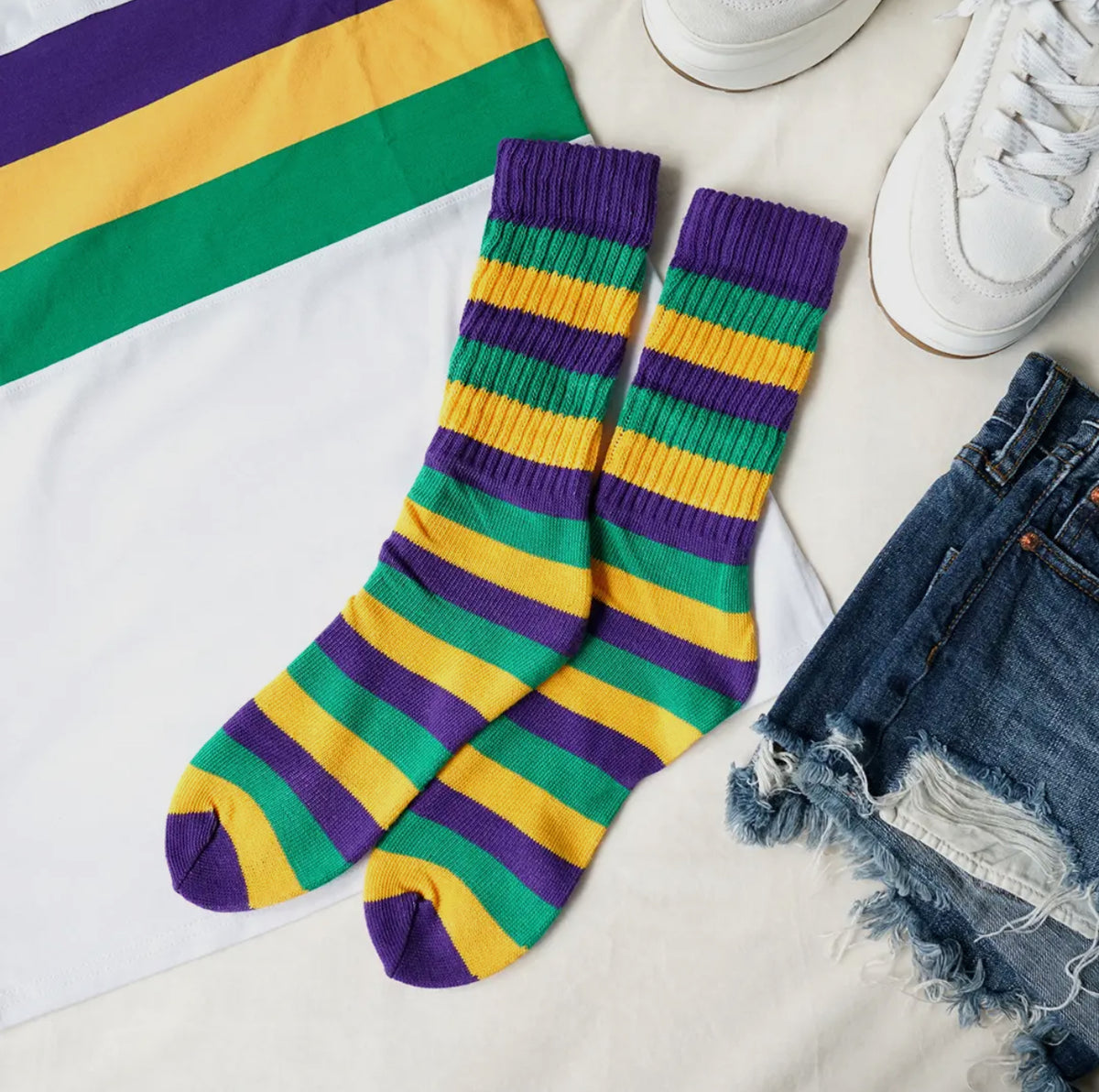 Mardi Gras Scrunch Socks