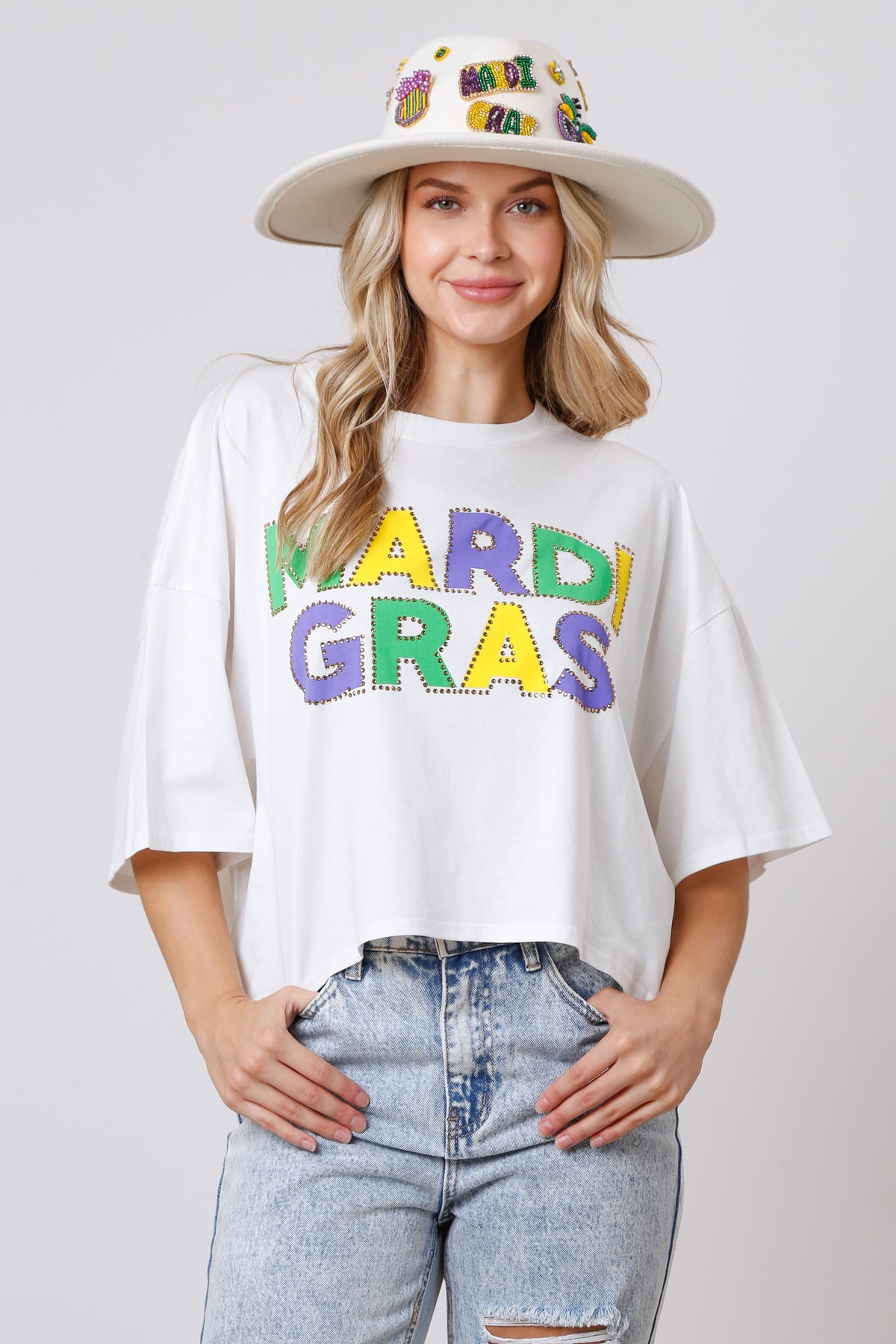 Mardi Gras Rhinestone Crop T-Shirt